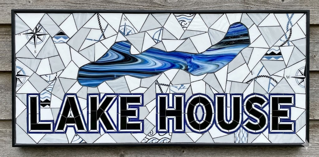 Custom Mosaic Sign: Glass Tile, Vintage Style, Handmade in USA